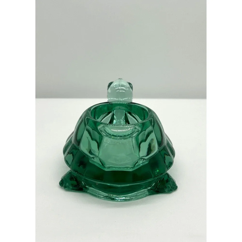 Emerald Green Glass Turtle Figurine Votive Light Candle Holder Trinket Dish